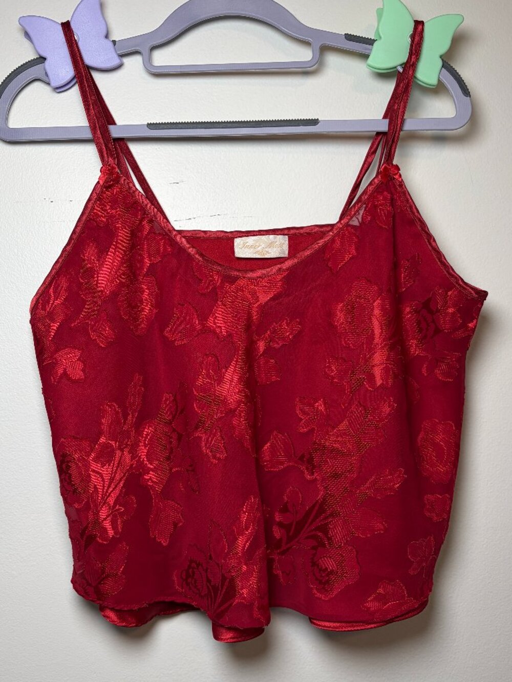 ~90s Inner Most Red Floral Devore Cami Top Medium Burnout Whimsygoth Vintage